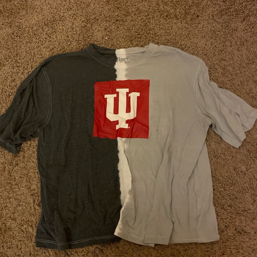 Hanes Black and Gray Split Tee with Red Graphic